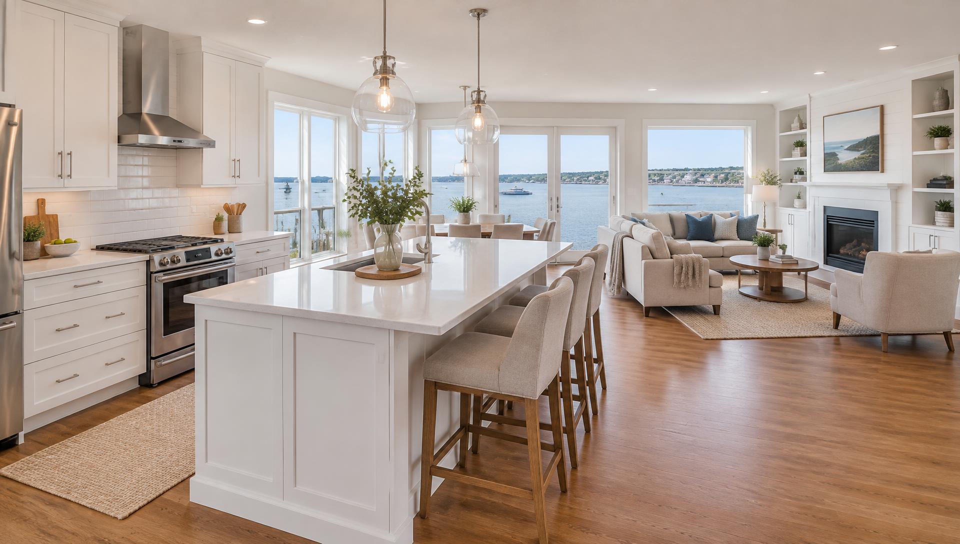Bright, freshly cleaned open-plan kitchen and living room in a Halifax-area home